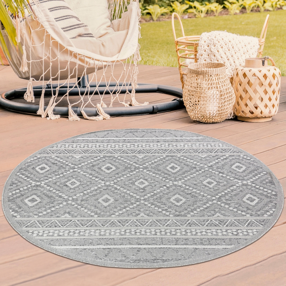 In- & Outdoor Teppich mit Sisal Zickzack Muster graufarben