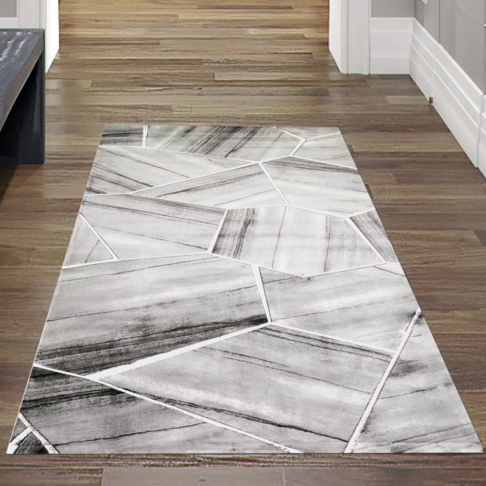 Teppich modern Wohnzimmerteppich geometrisches Muster in grau creme