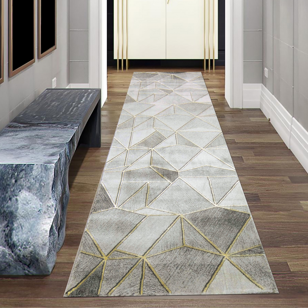 Teppich Design Teppich Wohnzimmer geometrisches Muster in grau gold