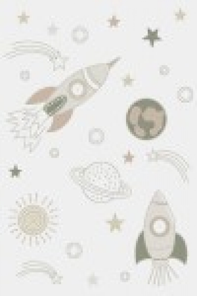 Kinderzimmerteppich Raumschiffen Planeten Sterne in creme grau beige