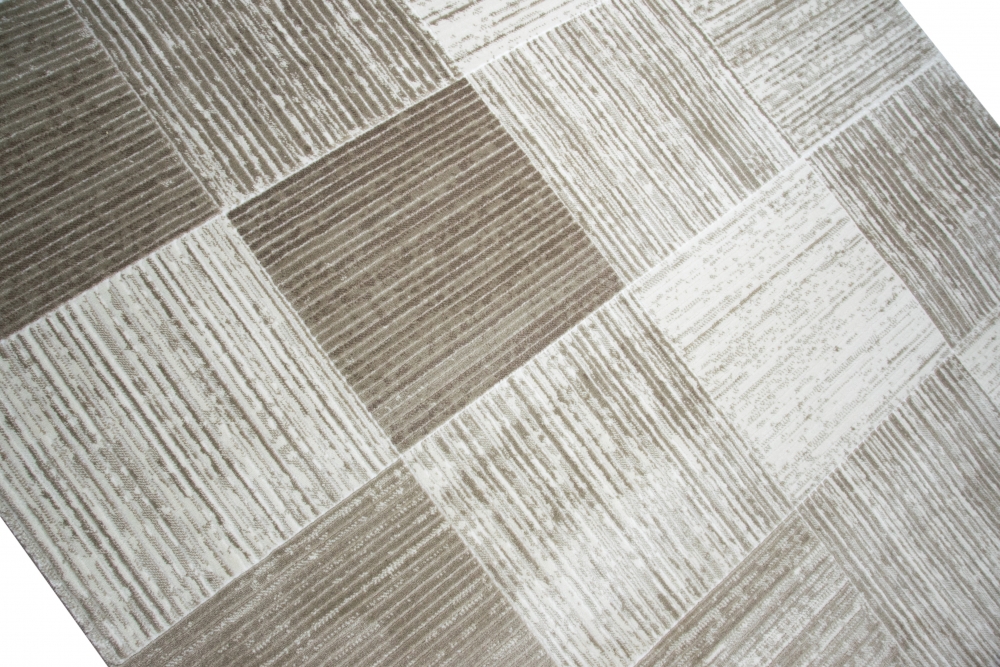 Designer und Moderner Teppich Wohnzimmerteppich mit Karomuster in Beige Creme
