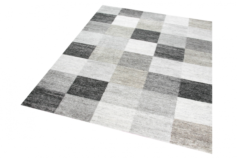Teppich Läufer 80x150 cm - Karo Kurzflor in Grau