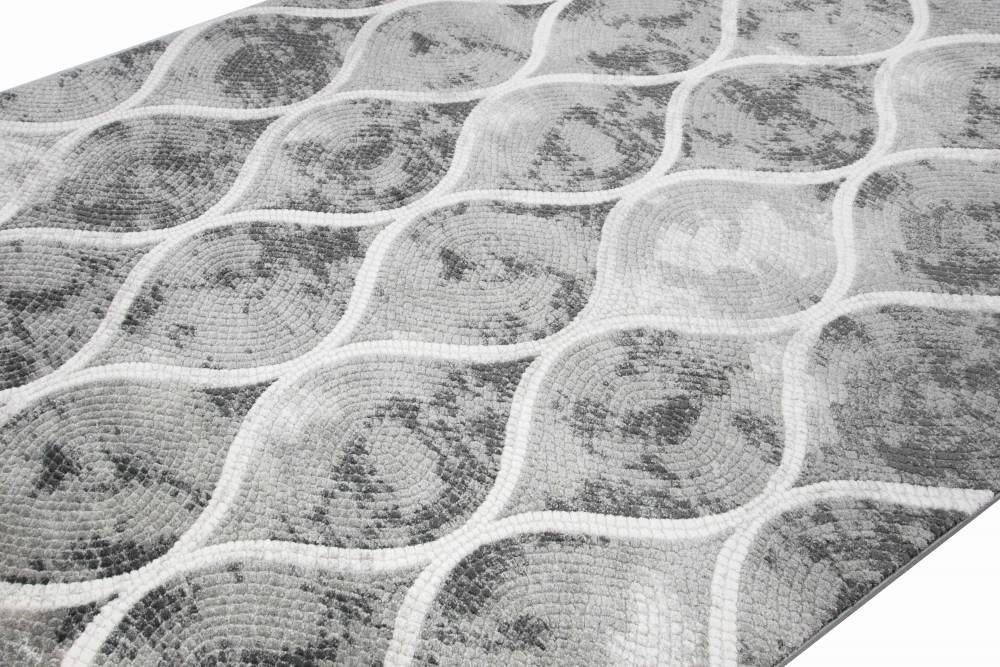 Designer Wollteppich - Läufer 80x300 cm - Marokkanischer Stil in Grau Creme