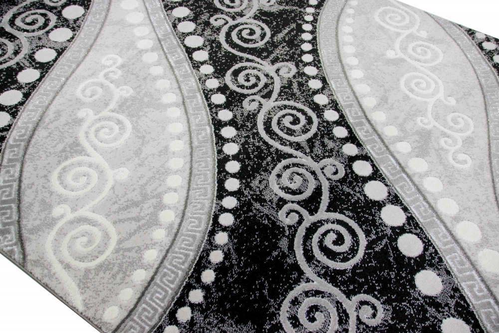 Moderner Teppich Orientteppich Ornamente mit Glitzergarn in Grau Schwatz Creme