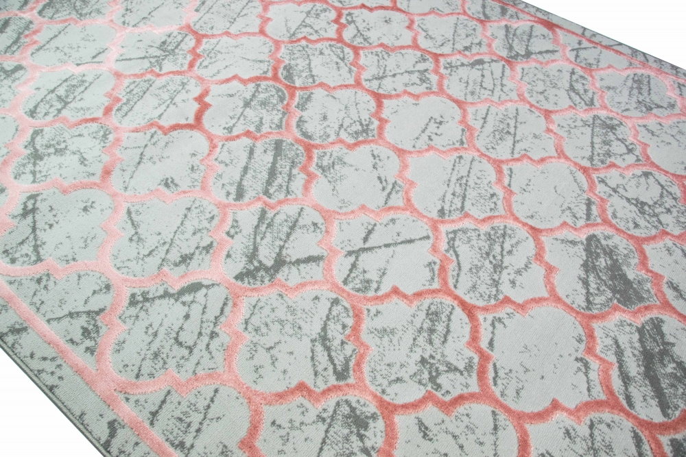 Moderner Designer Teppich marokkanisches Muster in grau rosa