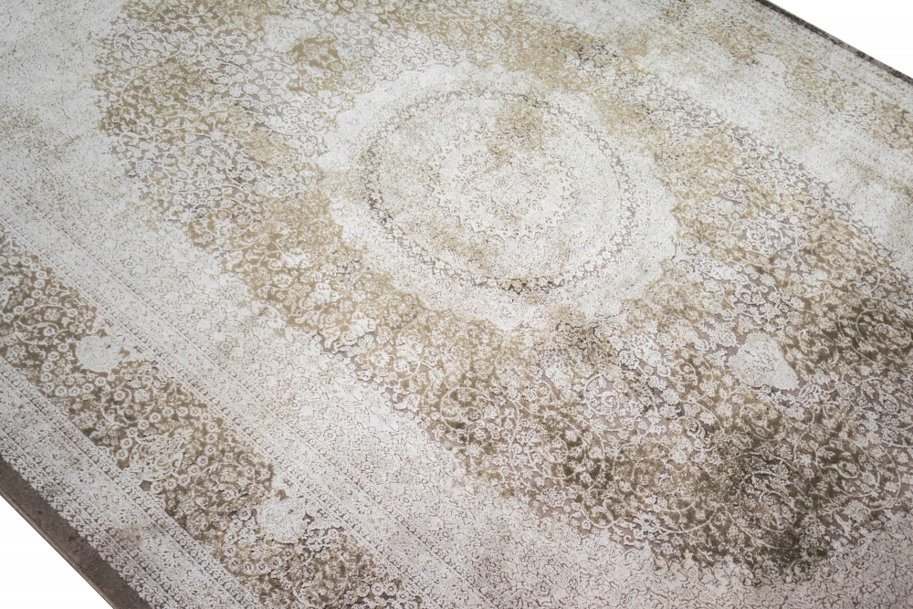 Wollteppich Teppich Wohnzimmer Orientteppich mit Ornamenten aus Naturfasern in beige
