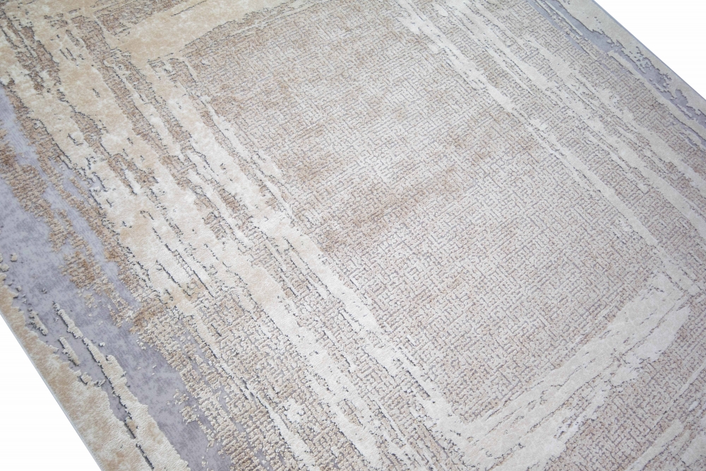Wollteppich Designerteppich Teppich abstrakt aus Naturfasern in beige grau