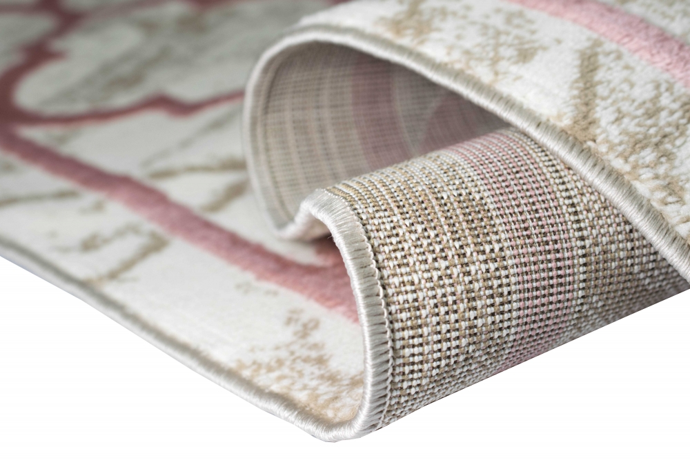 Moderner Designer Teppich marokkanisches Muster in beige rosa