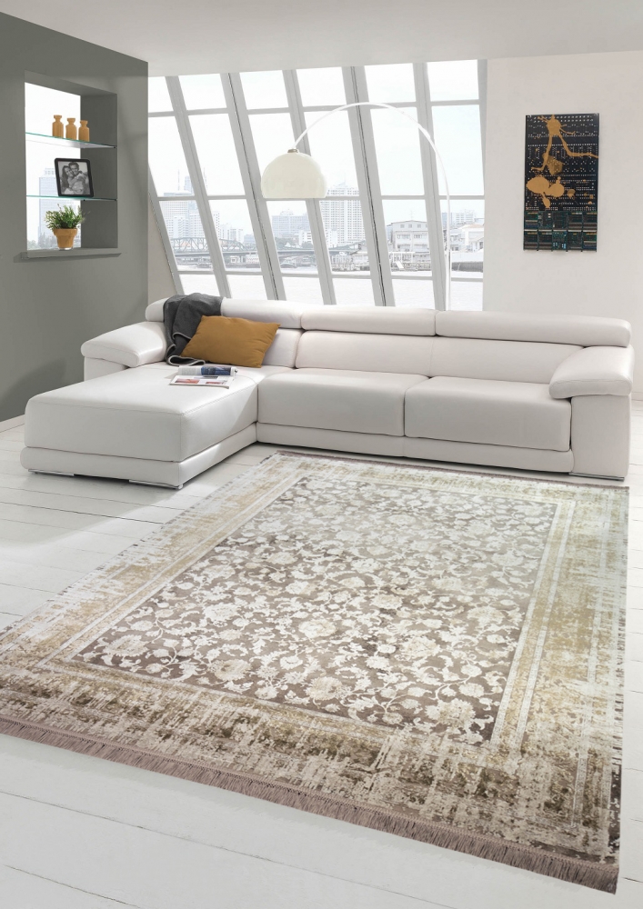 Orient Wollteppich mit floralem Design – Naturfasern in beige