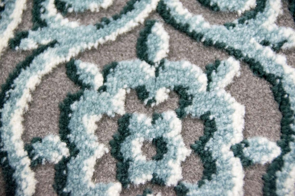 Designer Teppich Moderner Teppich Wohnzimmer Teppich Bordüre und Ornamente Kurzflor Teppich mit Konturenschnitt in Grau Türkis Creme