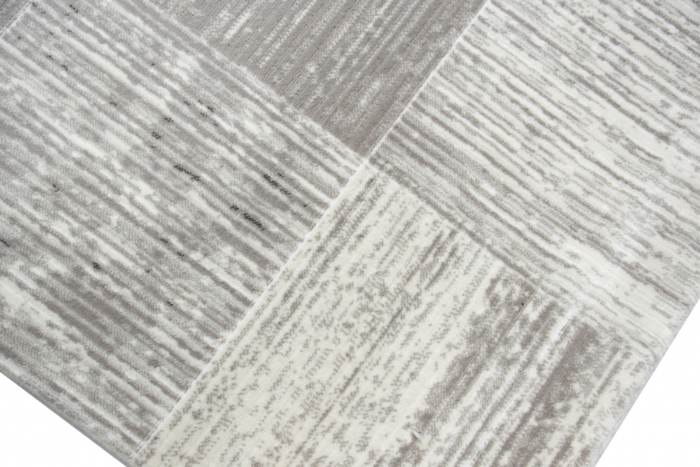 Designer und Moderner Teppich Wohnzimmerteppich mit Karomuster in Beige Grau