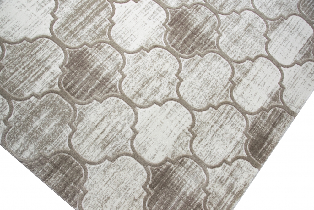 Designer und Moderner Teppich Marokkanisches Muster in Beige Creme