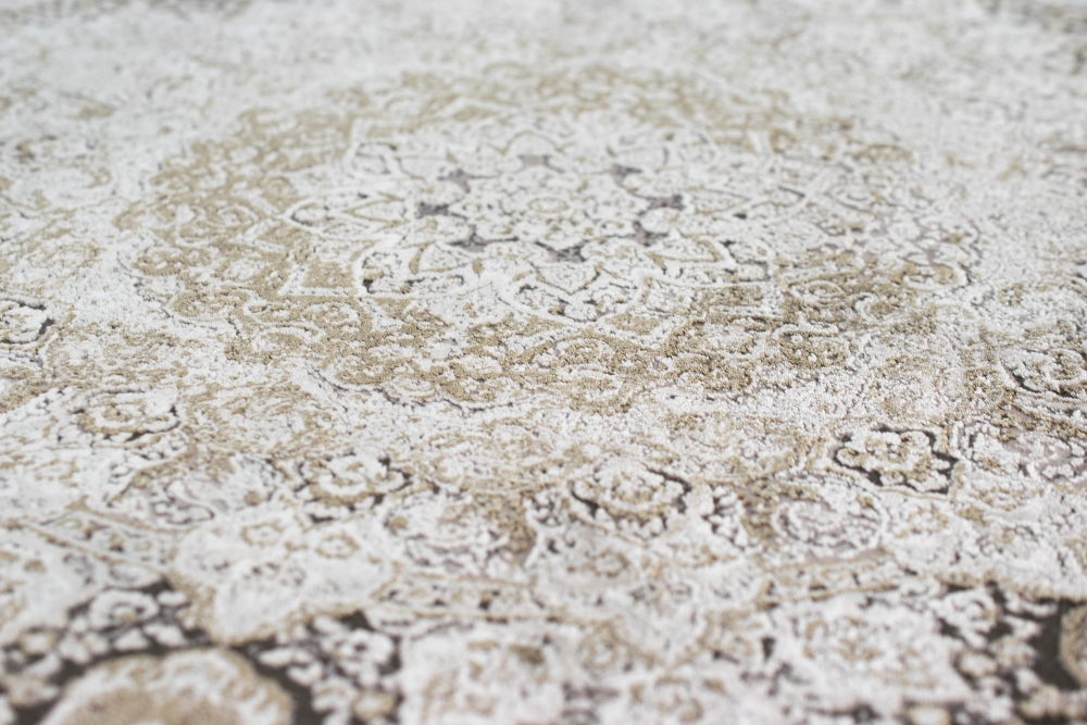 Wollteppich hochwertiger Teppich mit floralem Design aus Naturfasern in beige