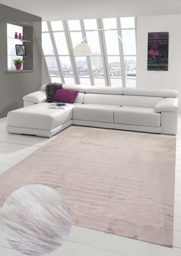 Teppich Kunstfellteppich Hochflor Faux Fur Hasenfell uni rosa