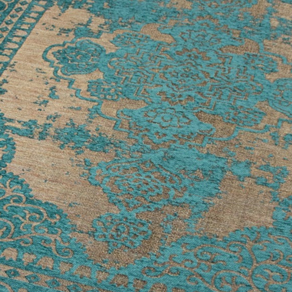 Wohnzimmer Teppich im orientalischen Muster mit Bordüre pflegeleicht türkis beige