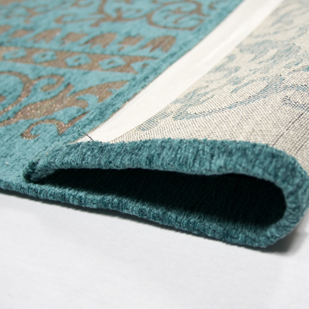 Wohnzimmer Teppich im orientalischen Muster mit Bordüre pflegeleicht türkis beige