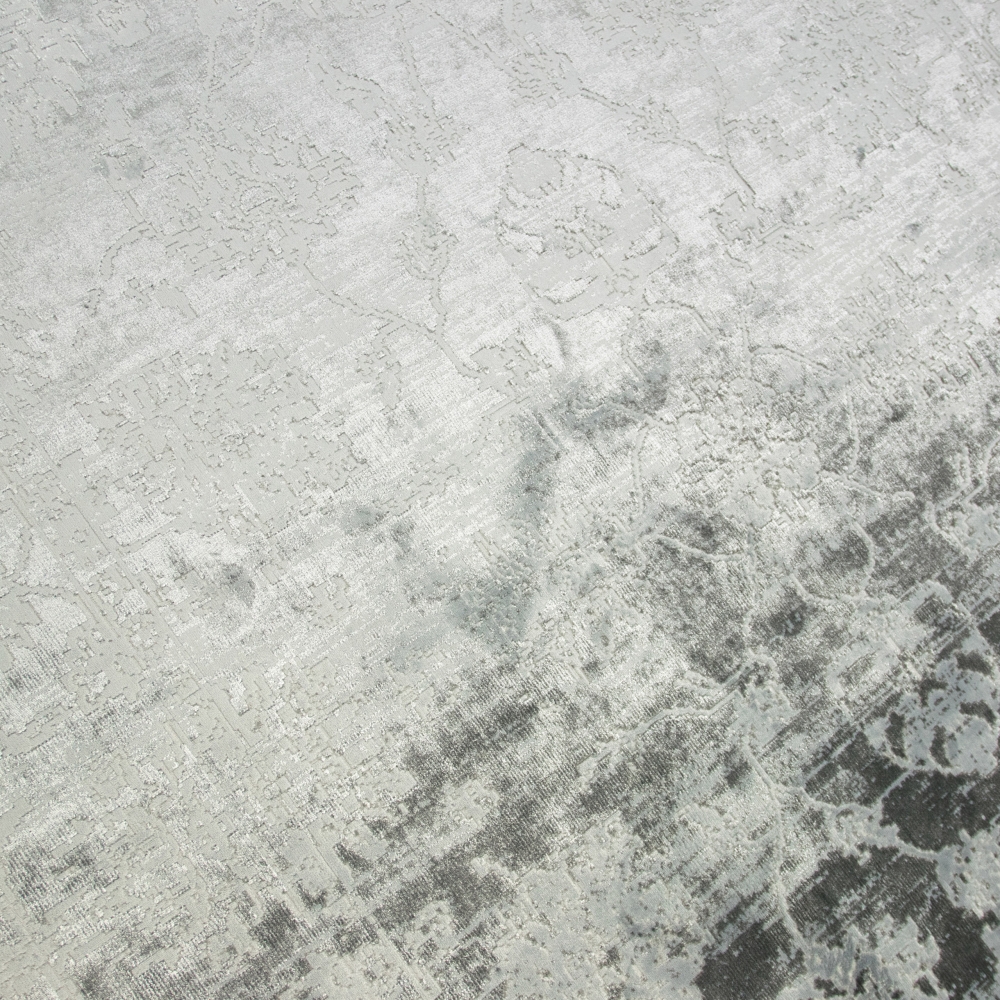 Vintage Teppich modern Wohnzimmerteppich Designteppich mit Fransen in Grau