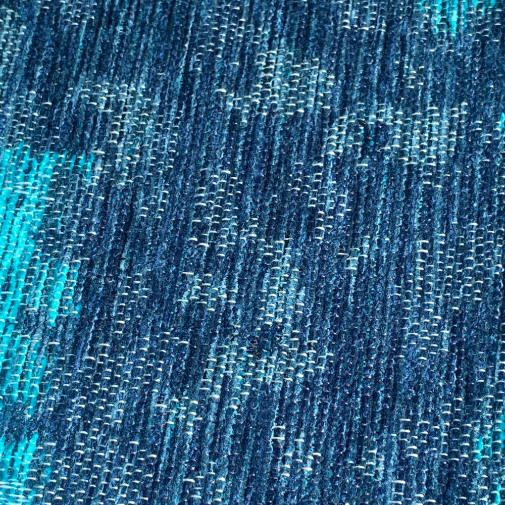 Wohnzimmer Teppich abstraktes Muster in blau weiß grau