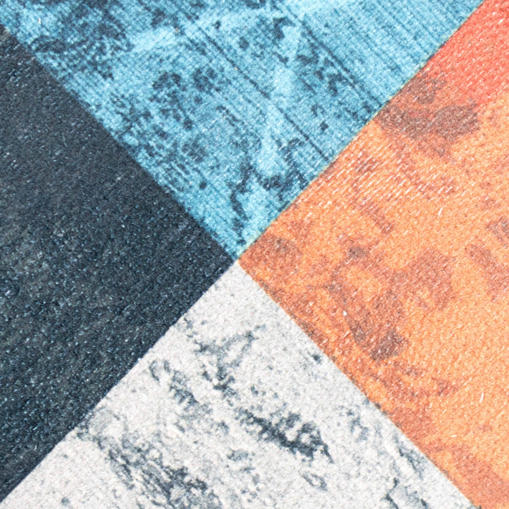 Multicolor Teppich eleganter moderner Stil mit Quadraten dezent gemustert orange blau