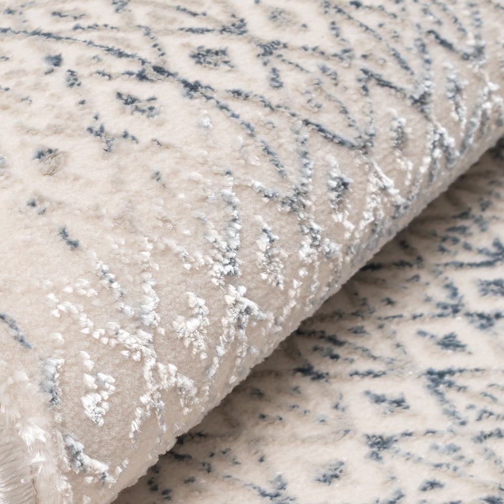 Eleganter Designer Teppich | glänzend | in blau-weiß