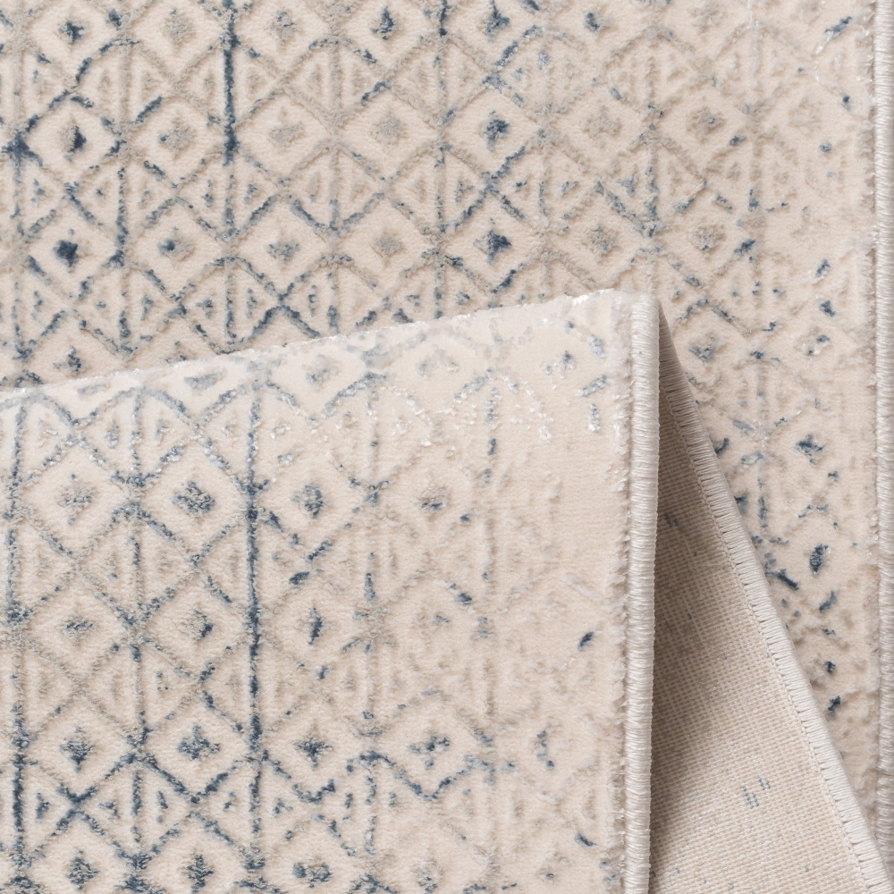 Eleganter Designer Teppich | glänzend | in blau-weiß