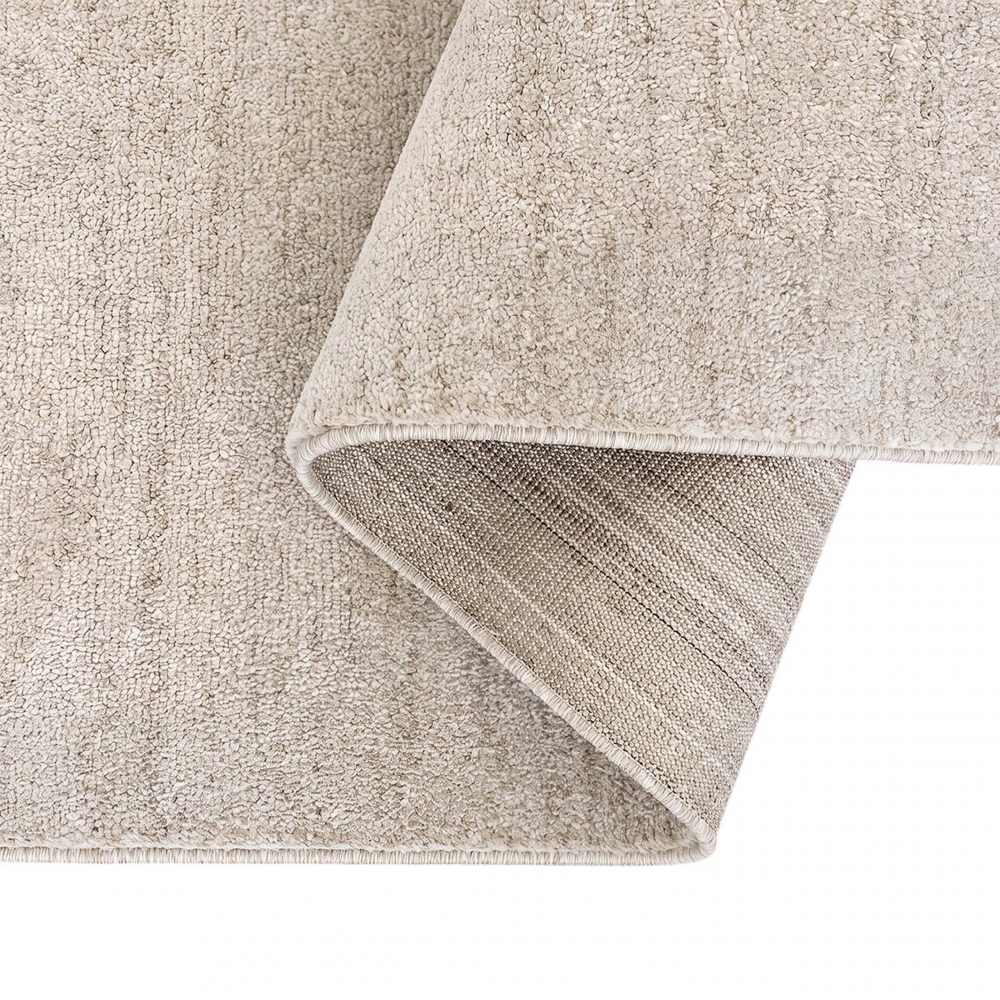 Moderner Kurzflor Teppich in Creme mit weicher Wolloptik fürs Wohnen