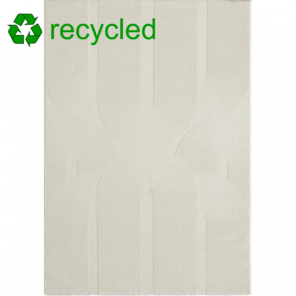 Recycle Teppich mit modernen ovalen Formen liniert in creme