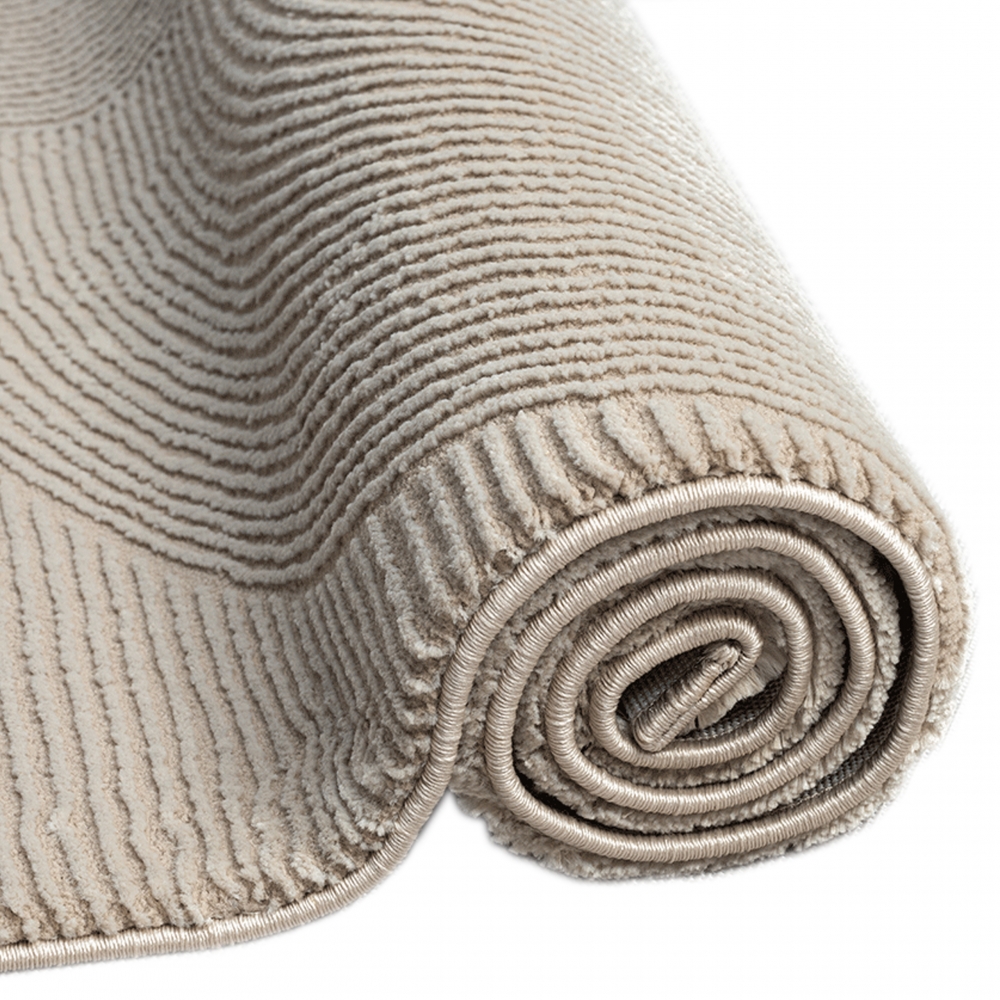 Recycle Teppich mit modernen ovalen Formen liniert in beige