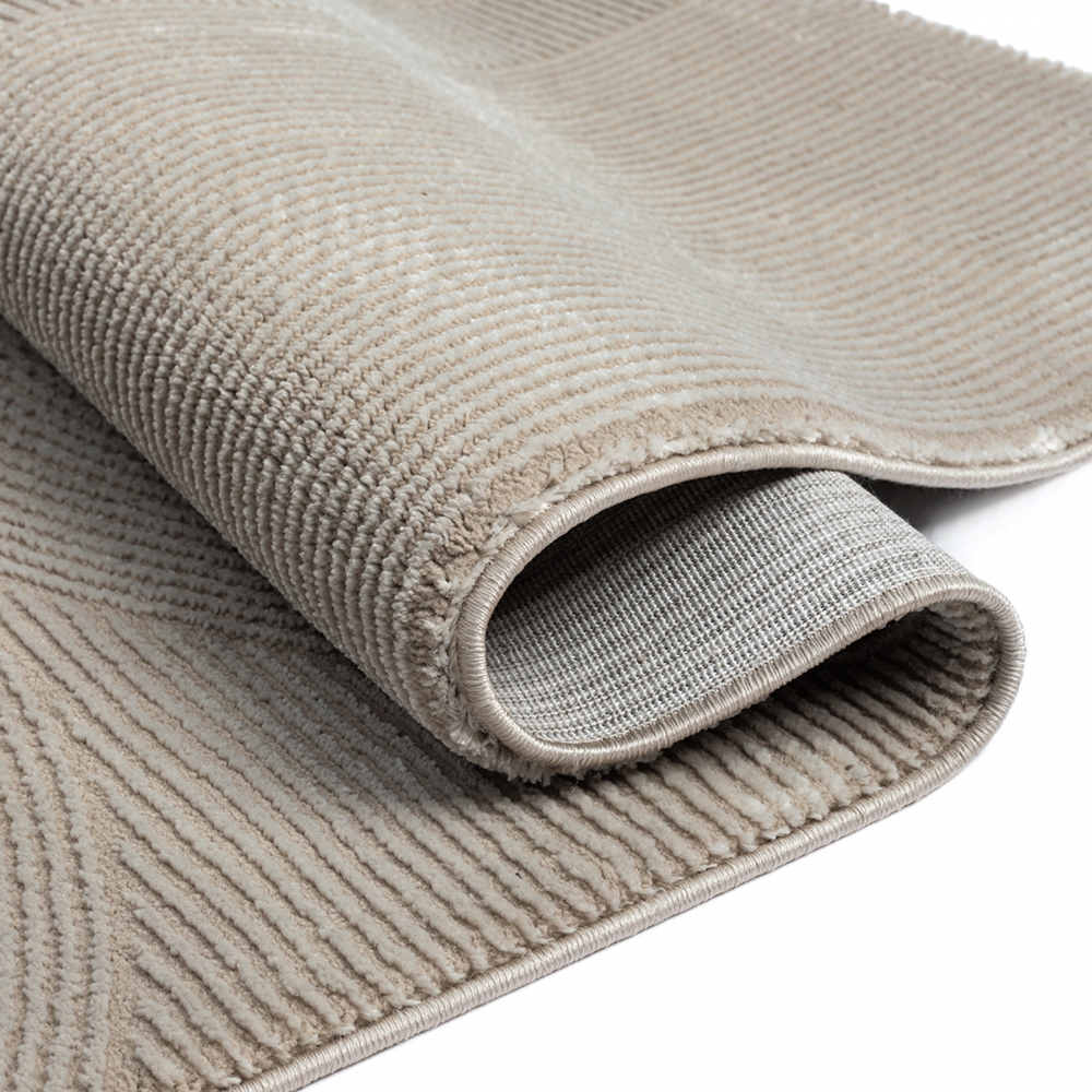 Recycle Teppich mit modernen ovalen Formen liniert in beige