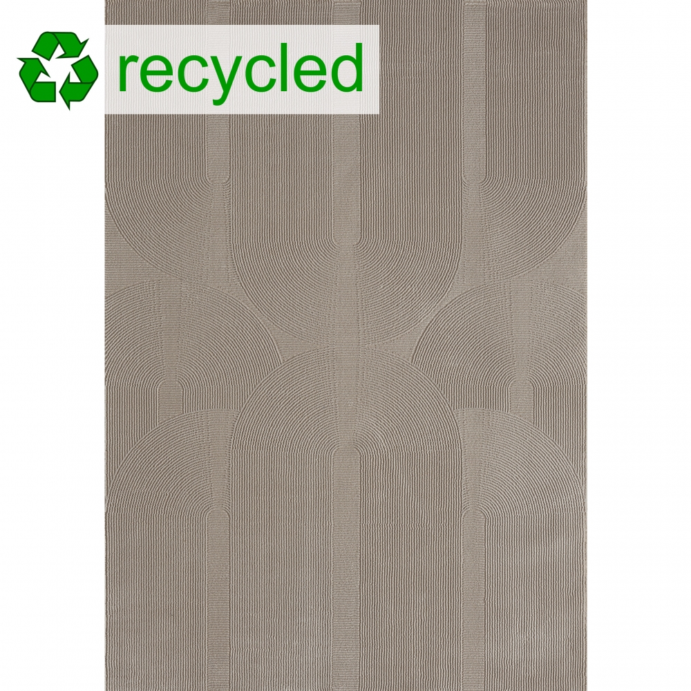 Recycle Teppich mit modernen ovalen Formen liniert in beige