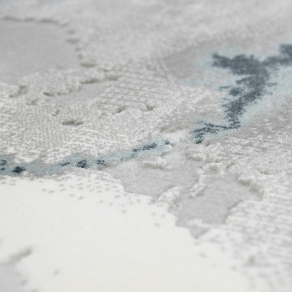 Wollteppich Marmorteppich Moderner Teppich Abstrakt in Grau Blau Creme