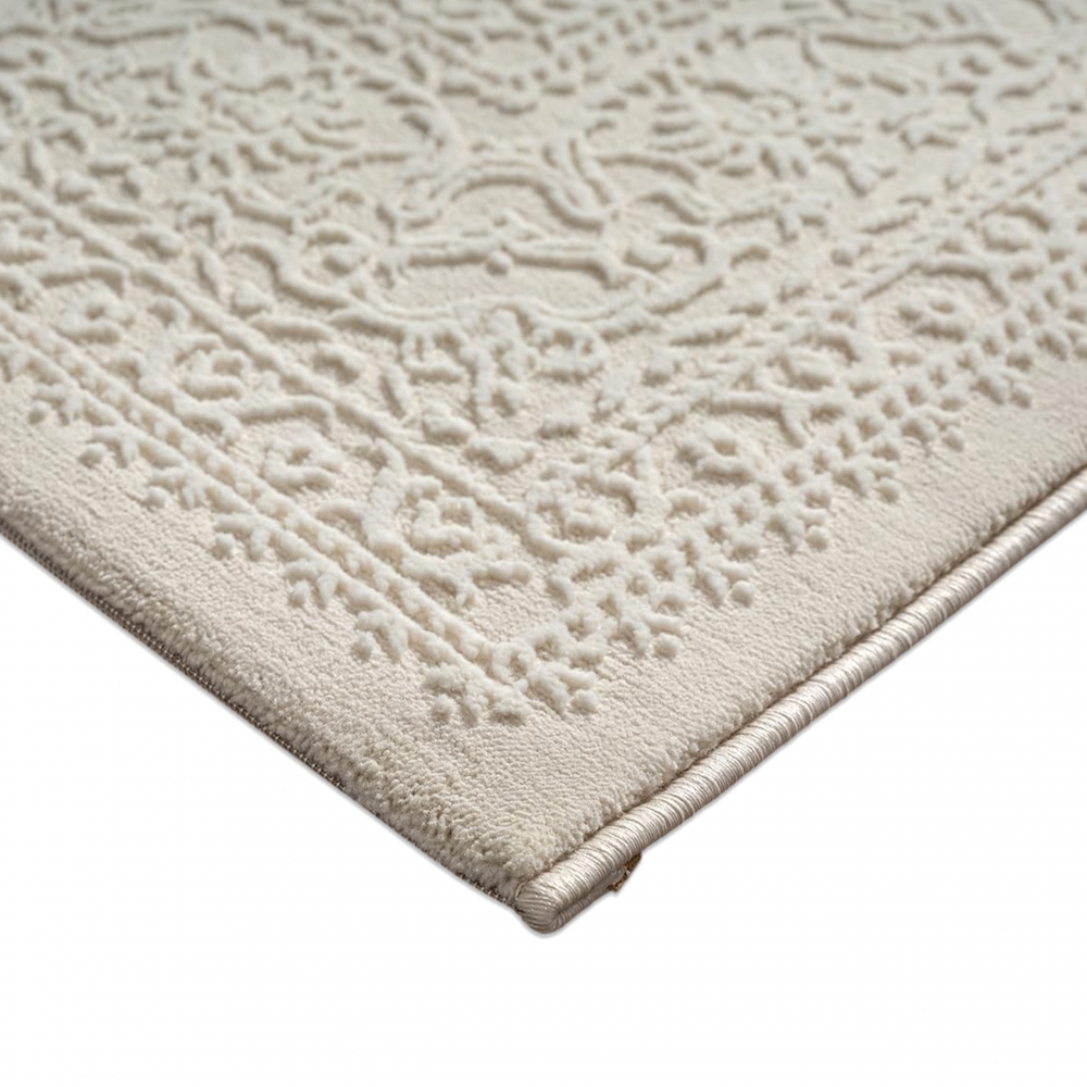 Recycling Teppich Creme Ornament Design wohnlich Wohnzimmer