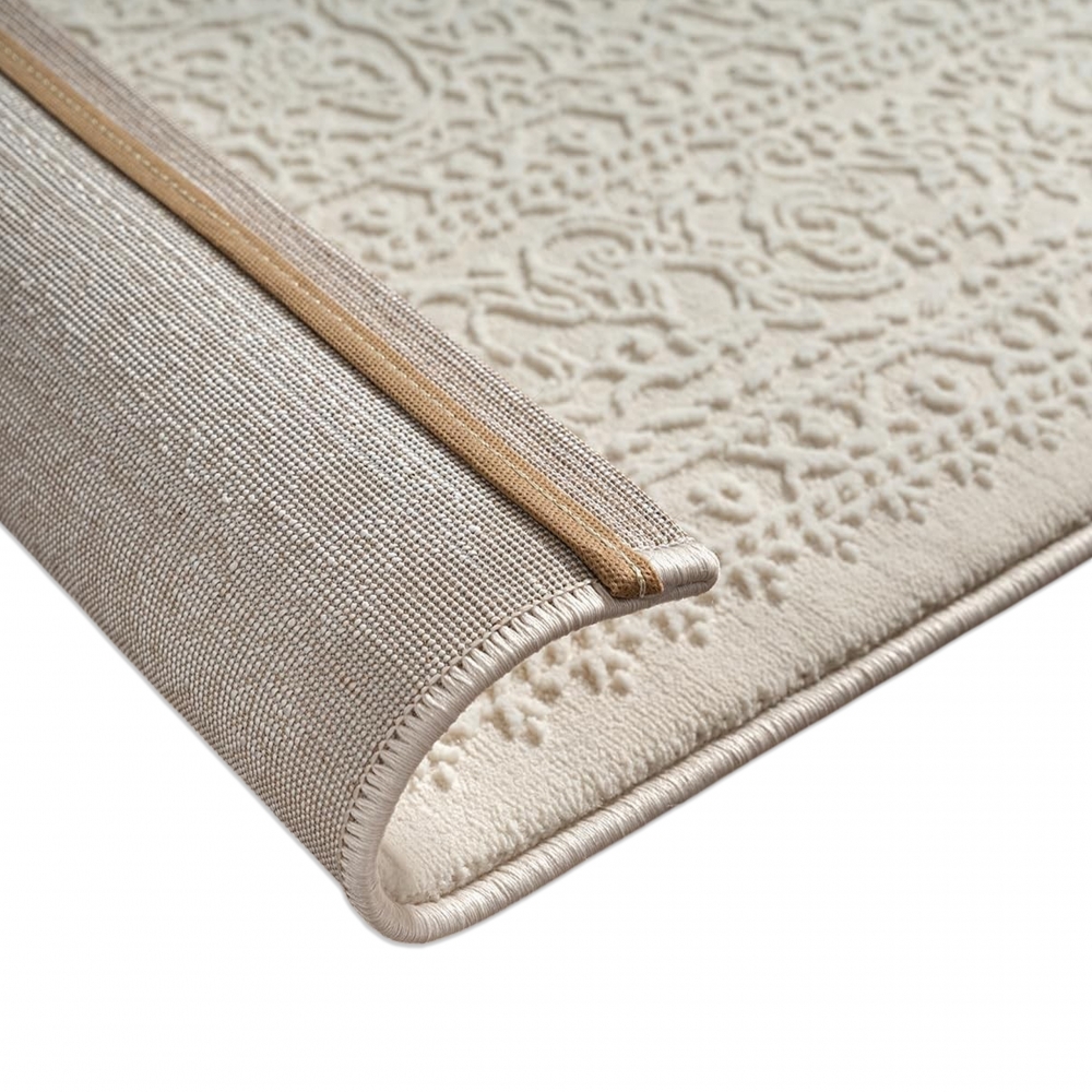 Recycling Teppich Creme Ornament Design wohnlich Wohnzimmer