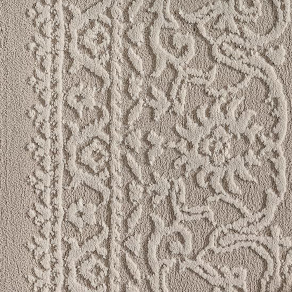 Recycling Teppich Taupe Ornament Design wohnlich Wohnzimmer