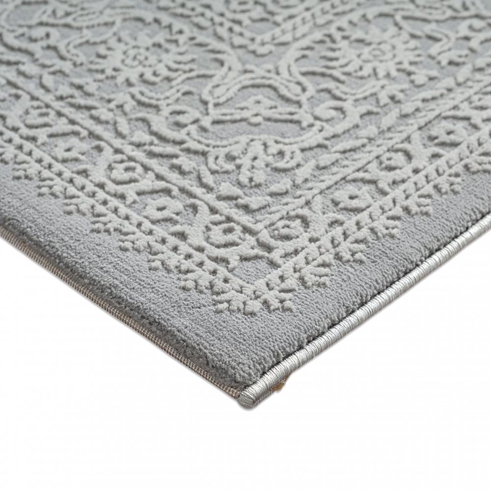Recycling Teppich Grau Ornament Design wohnlich Wohnzimmer