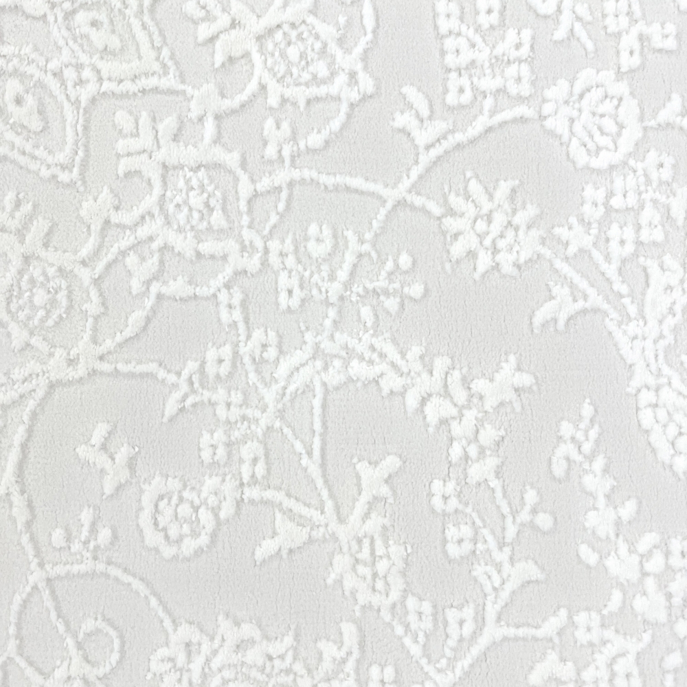 Eleganter Recycel Teppich mit Ornamentmuster zeitloses Design luxuriöse Optik pflegeleicht in Creme