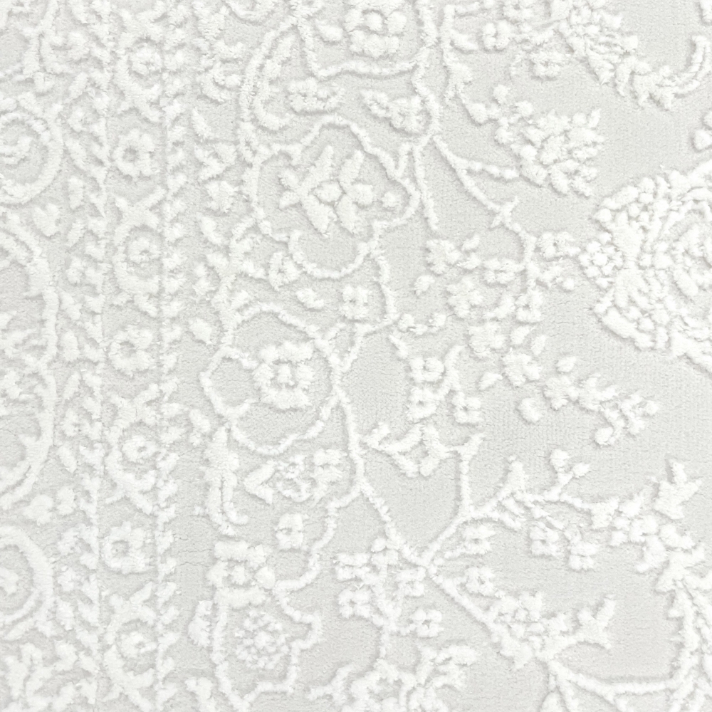 Eleganter Recycel Teppich mit Ornamentmuster zeitloses Design luxuriöse Optik pflegeleicht in Creme