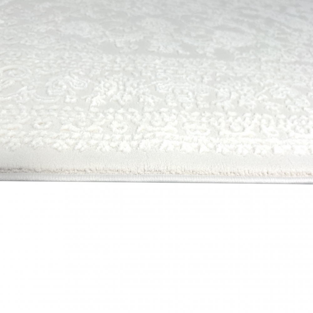 Eleganter Recycel Teppich mit Ornamentmuster zeitloses Design luxuriöse Optik pflegeleicht in Creme