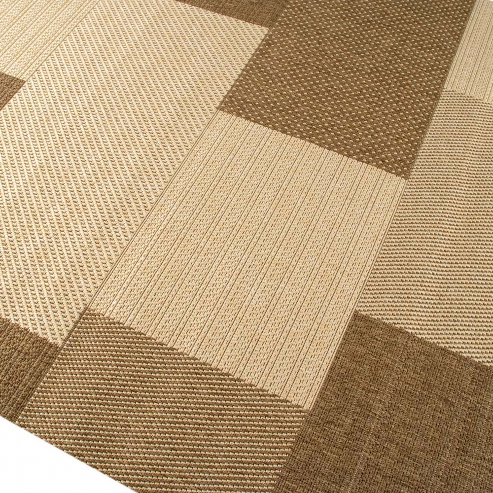 Teppich Modern Flachgewebe Kariert Sisal Optik Küchenteppich Küchenläufer Karo Design Braun Beige