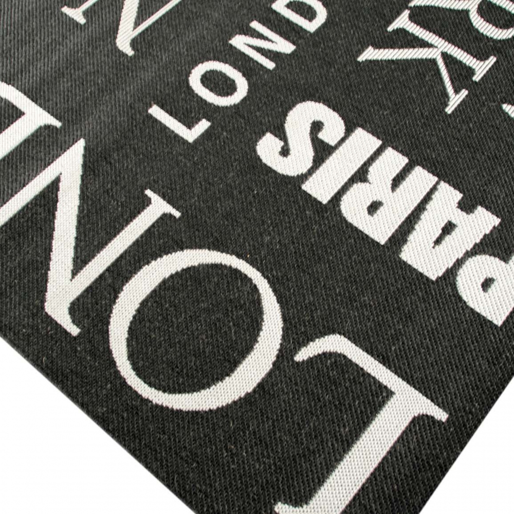 Küchenläufer Flachgewebe Teppich Sisal Optik modernes Design Städte New York London Paris City schwarz weiß