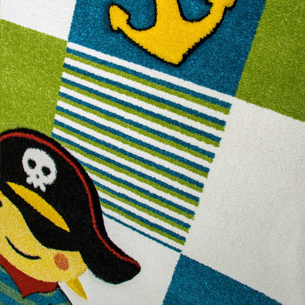 Kinderteppich Spielteppich Kinderzimmerteppich Pirat in türkis grün creme