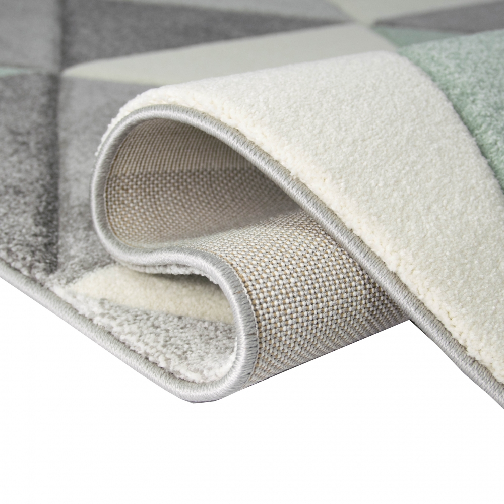 Teppich modern Designerteppich mit Dreieck Muster in Grün Grau Creme