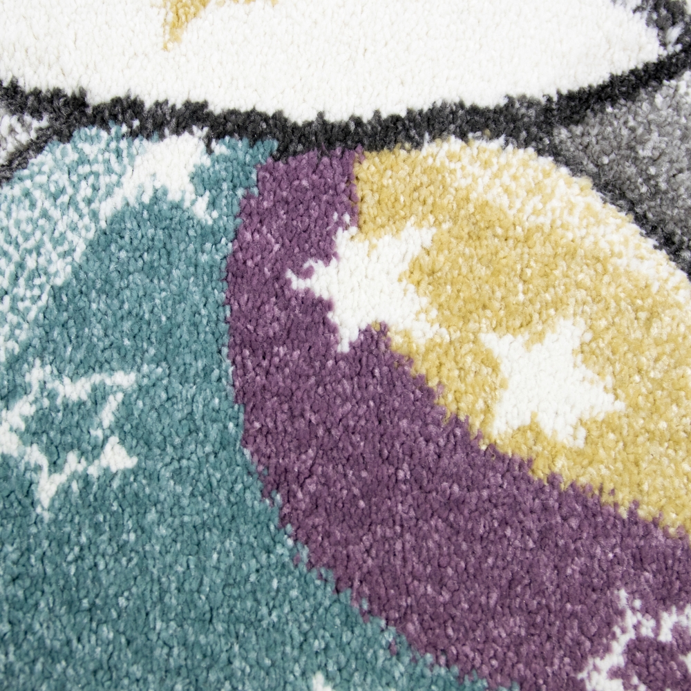 Kinderteppich Spielteppich Babyteppich mit Einhorn Regenbogen in Grau Creme