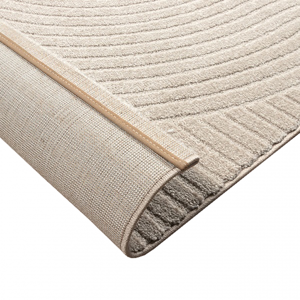 Teppich Wohnzimmer hell weich Linien- und Bogenmuster beige