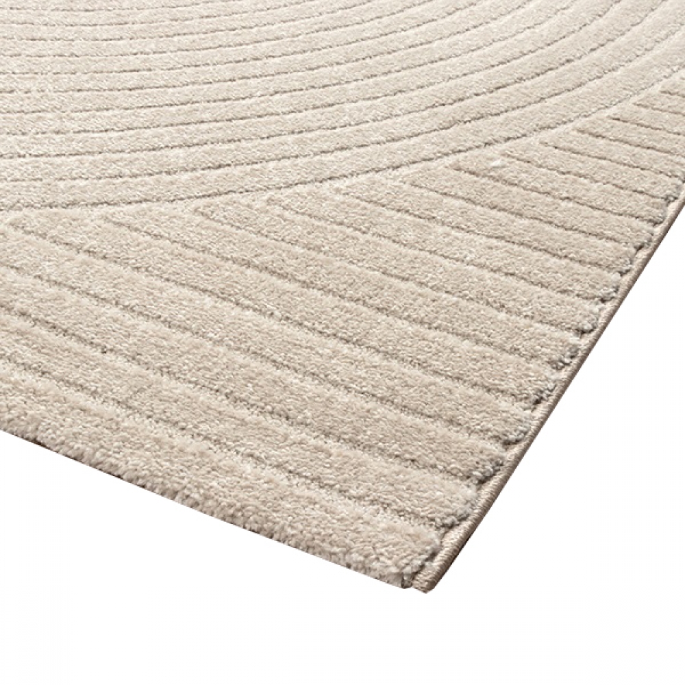 Teppich Wohnzimmer hell weich Linien- und Bogenmuster beige