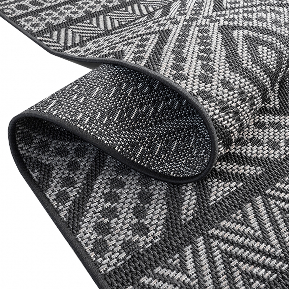 In- & Outdoorteppich in modernem Boho-Design und Geometrischen Mustern in Anthrazit Creme