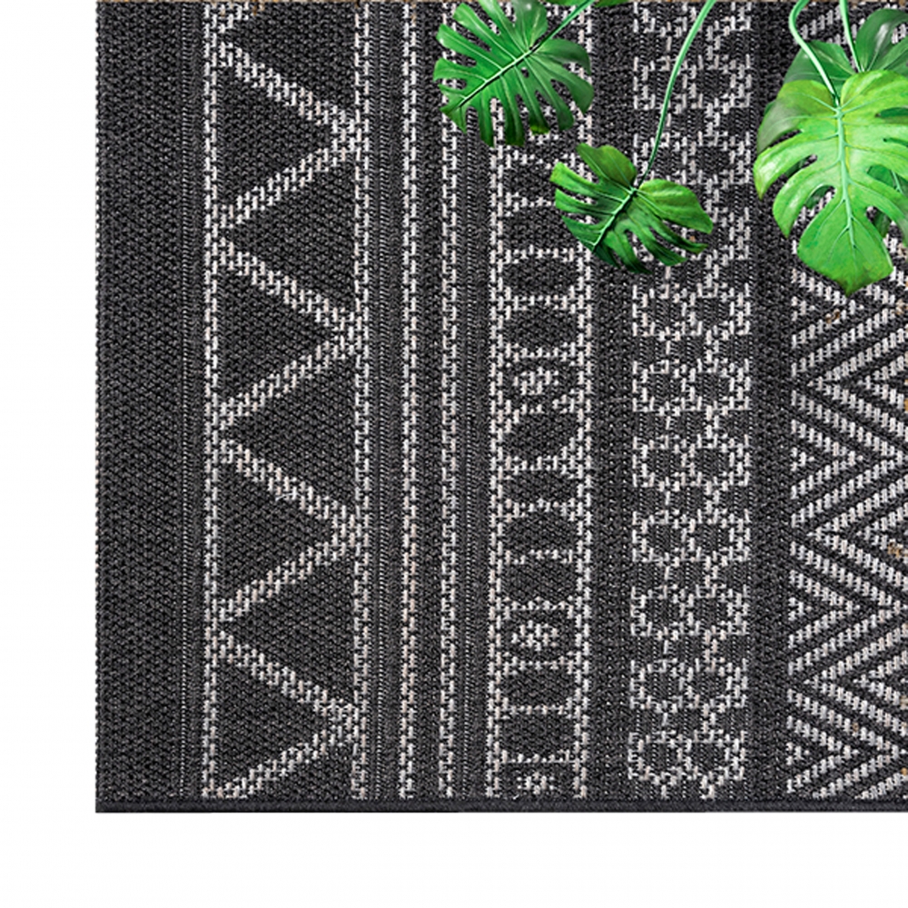 In- & Outdoorteppich in modernem Boho-Design und Geometrischen Mustern in Anthrazit Creme