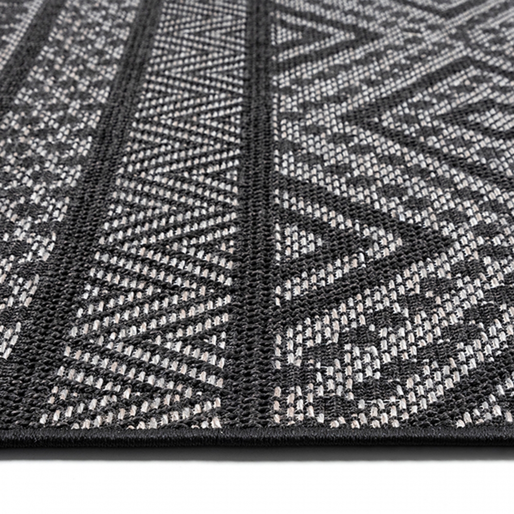 In- & Outdoorteppich in modernem Boho-Design und Geometrischen Mustern in Anthrazit Creme