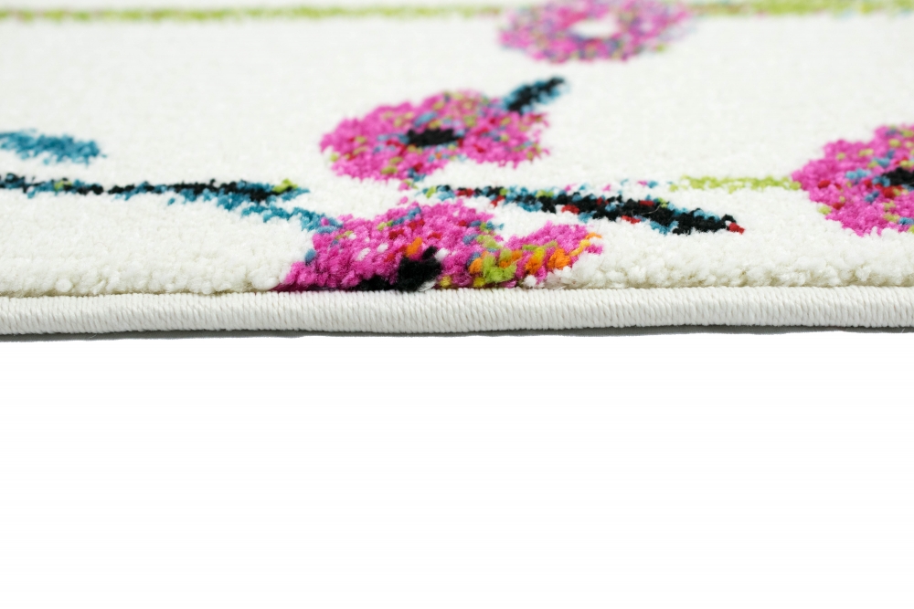 Teppich modern Wohnzimmerteppich bunte Blumenwiese in creme grün rosa