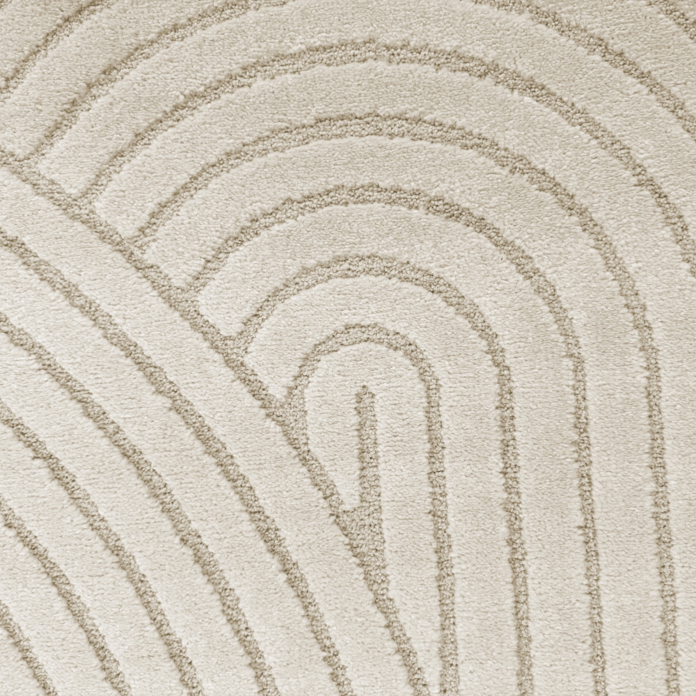 Moderner Wohnzimmerteppich mit gebogenem Muster in creme